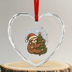 Funny Xmas Heart Crystal Glass Ornament Slothin Around The Christmas Tree TS12 Transparent Glass 3'' Heart Print Your Wear