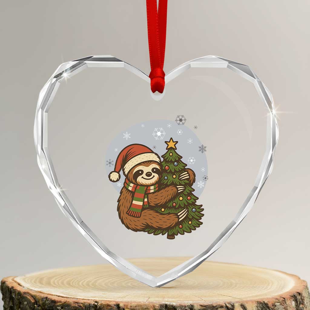 Funny Xmas Heart Crystal Glass Ornament Slothin Around The Christmas Tree TS12 Transparent Glass 3'' Heart Print Your Wear