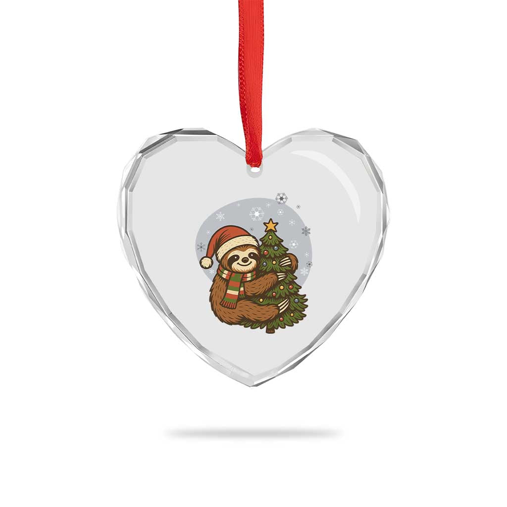 Funny Xmas Heart Crystal Glass Ornament Slothin Around The Christmas Tree TS12 Print Your Wear