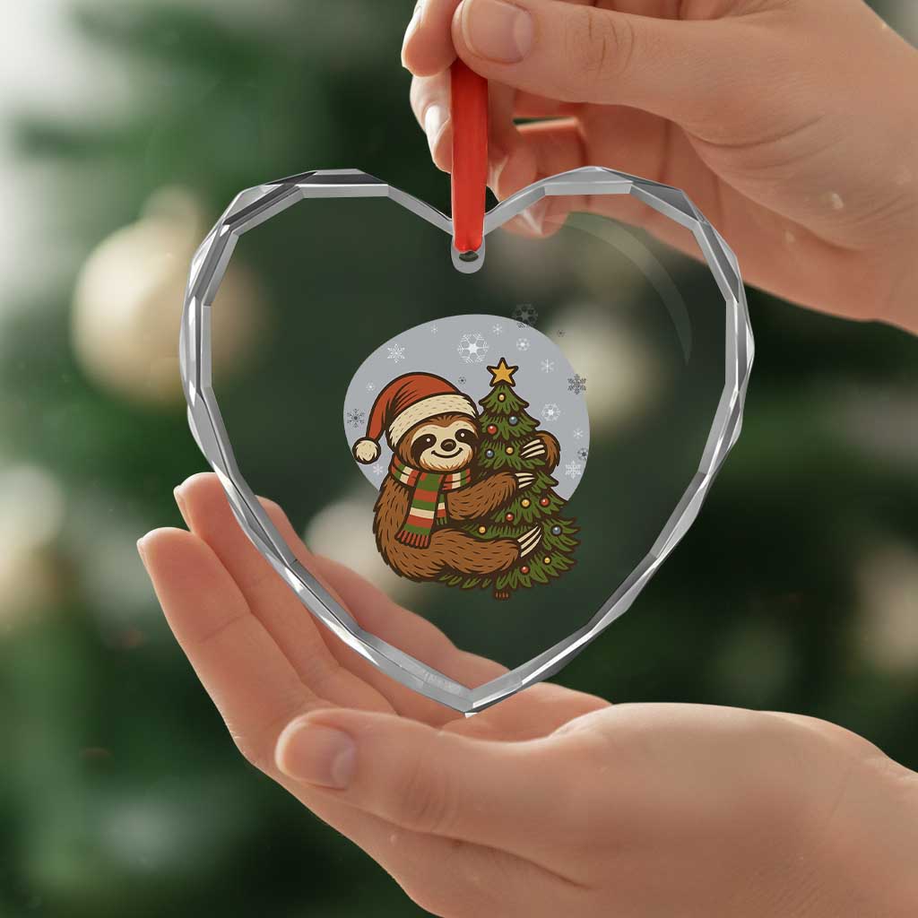 Funny Xmas Heart Crystal Glass Ornament Slothin Around The Christmas Tree TS12 Print Your Wear