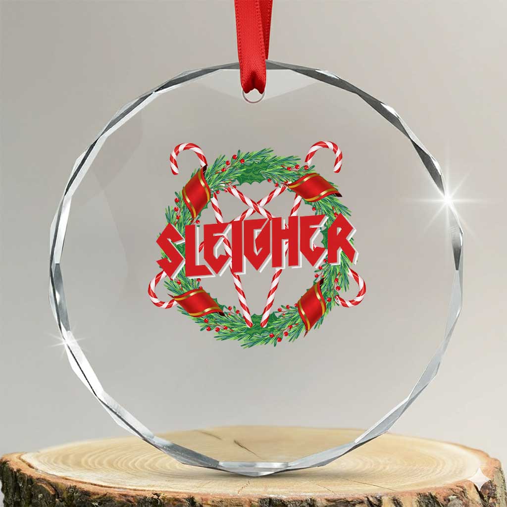 Funny Xmas Heavy Metal Crystal Glass Ornament Sleigher Xmas Pentagram Candy Cane TS11 Transparent Glass 3'' Circle Print Your Wear
