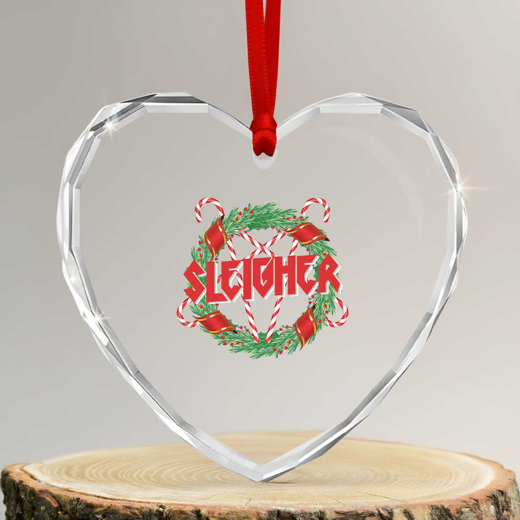 Funny Xmas Heavy Metal Heart Crystal Glass Ornament Sleigher Xmas Pentagram Candy Cane TS11 Transparent Glass 3'' Heart Print Your Wear