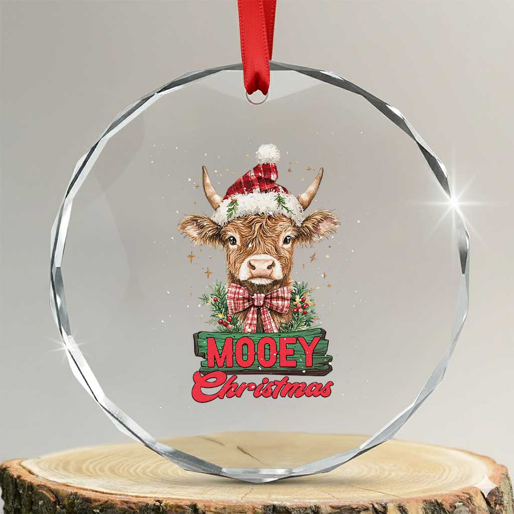 Funny Xmas Highland Cow Crystal Glass Ornament Mooey Xmas Western Cow Santa Hat TS11 Transparent Glass 3'' Circle Print Your Wear