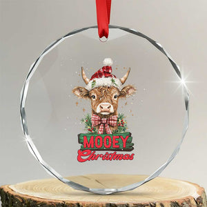 Funny Xmas Highland Cow Crystal Glass Ornament Mooey Xmas Western Cow Santa Hat TS11 Transparent Glass 3'' Circle Print Your Wear