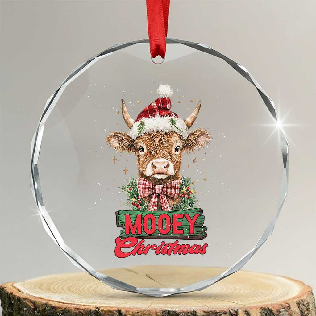 Funny Xmas Highland Cow Crystal Glass Ornament Mooey Xmas Western Cow Santa Hat TS11 Transparent Glass 3'' Circle Print Your Wear