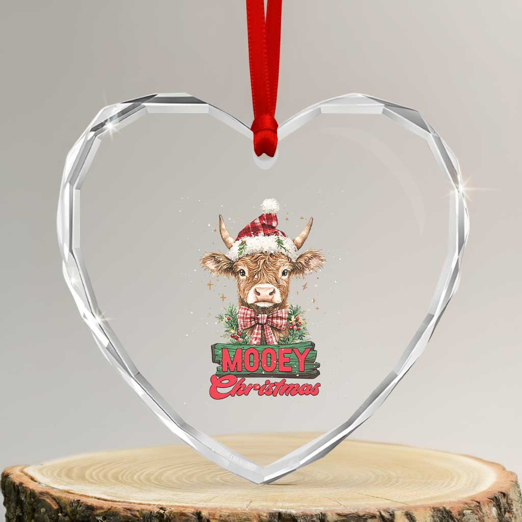Funny Xmas Highland Cow Heart Crystal Glass Ornament Mooey Xmas Western Cow Santa Hat TS11 Transparent Glass 3'' Heart Print Your Wear