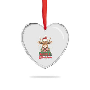 Funny Xmas Highland Cow Heart Crystal Glass Ornament Mooey Xmas Western Cow Santa Hat TS11 Print Your Wear