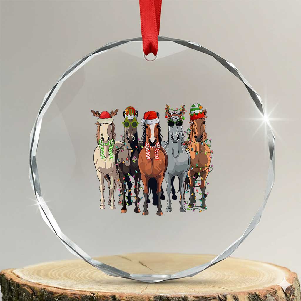 Funny Xmas Horse Crystal Glass Ornament Xmas Light Reindeer Horses Crew with Santa Hat TS02 Transparent Glass 3'' Circle Print Your Wear