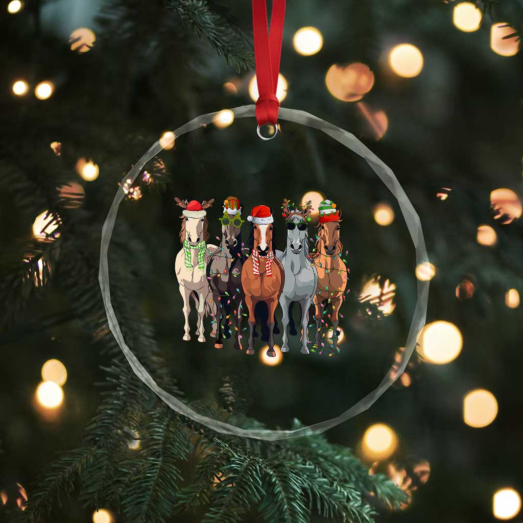 Funny Xmas Horse Crystal Glass Ornament Xmas Light Reindeer Horses Crew with Santa Hat TS02 Print Your Wear