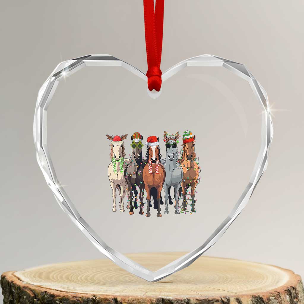 Funny Xmas Horse Heart Crystal Glass Ornament Xmas Light Reindeer Horses Crew with Santa Hat TS02 Transparent Glass 3'' Heart Print Your Wear