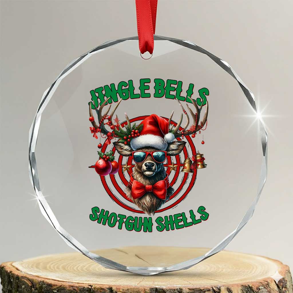 Funny Xmas Hunting Crystal Glass Ornament Jingle Bells Shotgun Shells Santa Deer TS11 Transparent Glass 3'' Circle Print Your Wear