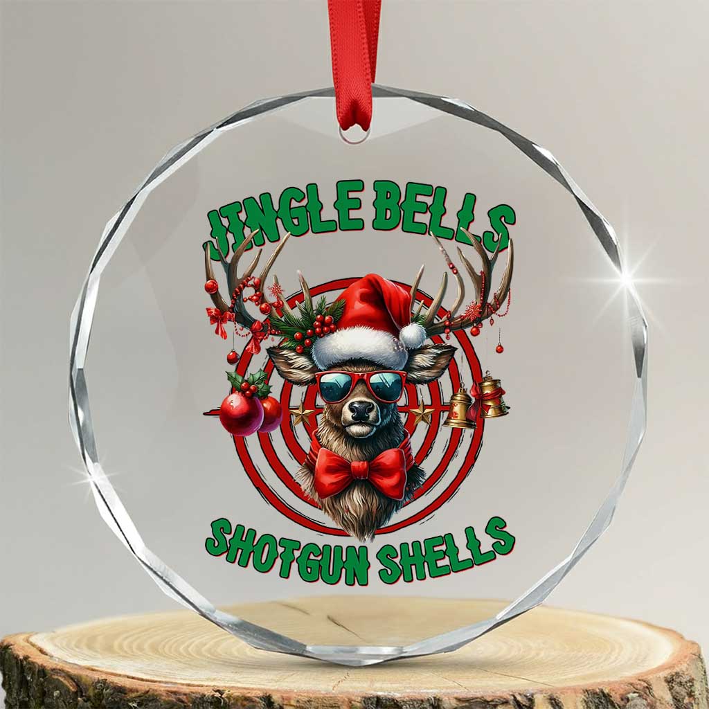 Funny Xmas Hunting Crystal Glass Ornament Jingle Bells Shotgun Shells Santa Deer TS11 Transparent Glass 3'' Circle Print Your Wear