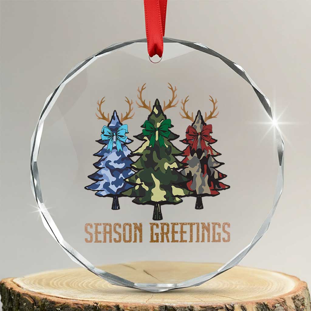 Funny Xmas Hunting Crystal Glass Ornament Season Greetings Camouflage Xmas Tree Reindeers TS11 Print Your Wear
