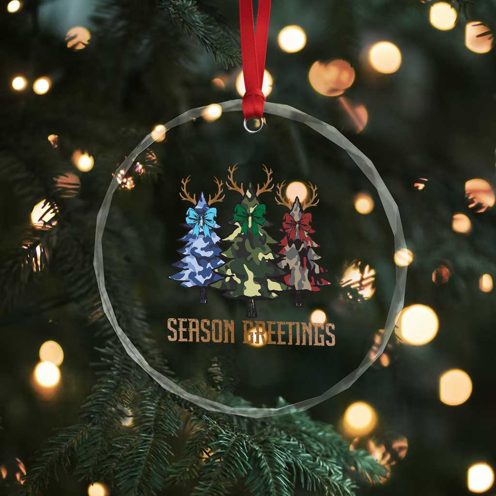 Funny Xmas Hunting Crystal Glass Ornament Season Greetings Camouflage Xmas Tree Reindeers TS11 Print Your Wear