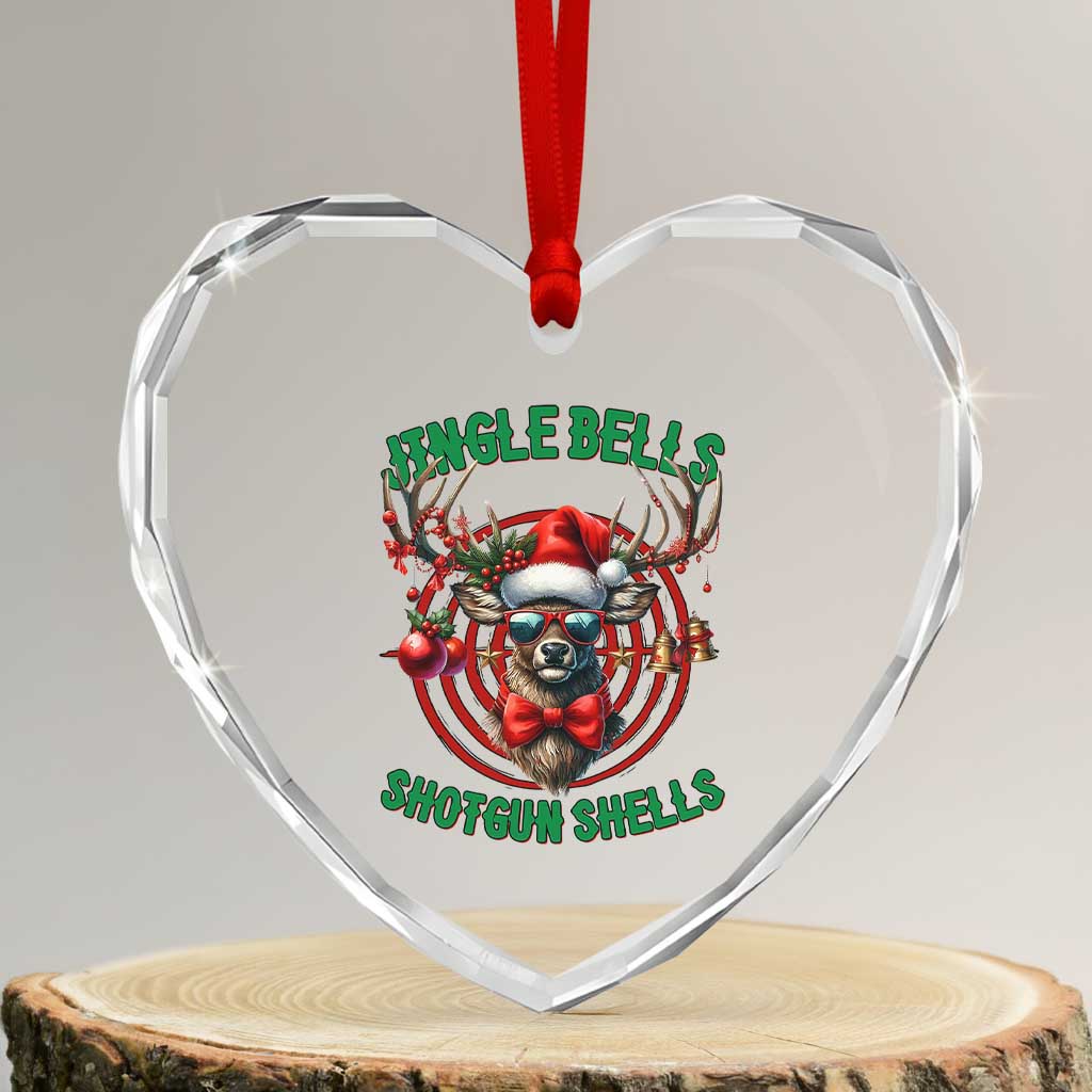 Funny Xmas Hunting Heart Crystal Glass Ornament Jingle Bells Shotgun Shells Santa Deer TS11 Transparent Glass 3'' Heart Print Your Wear