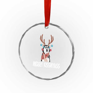 Funny Xmas Husky Crystal Glass Ornament Merry Kissmyasss Husky Reindeer Dog Lover TS09 Print Your Wear