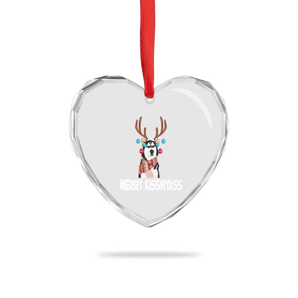 Funny Xmas Husky Heart Crystal Glass Ornament Merry Kissmyasss Husky Reindeer Dog Lover TS09 Print Your Wear