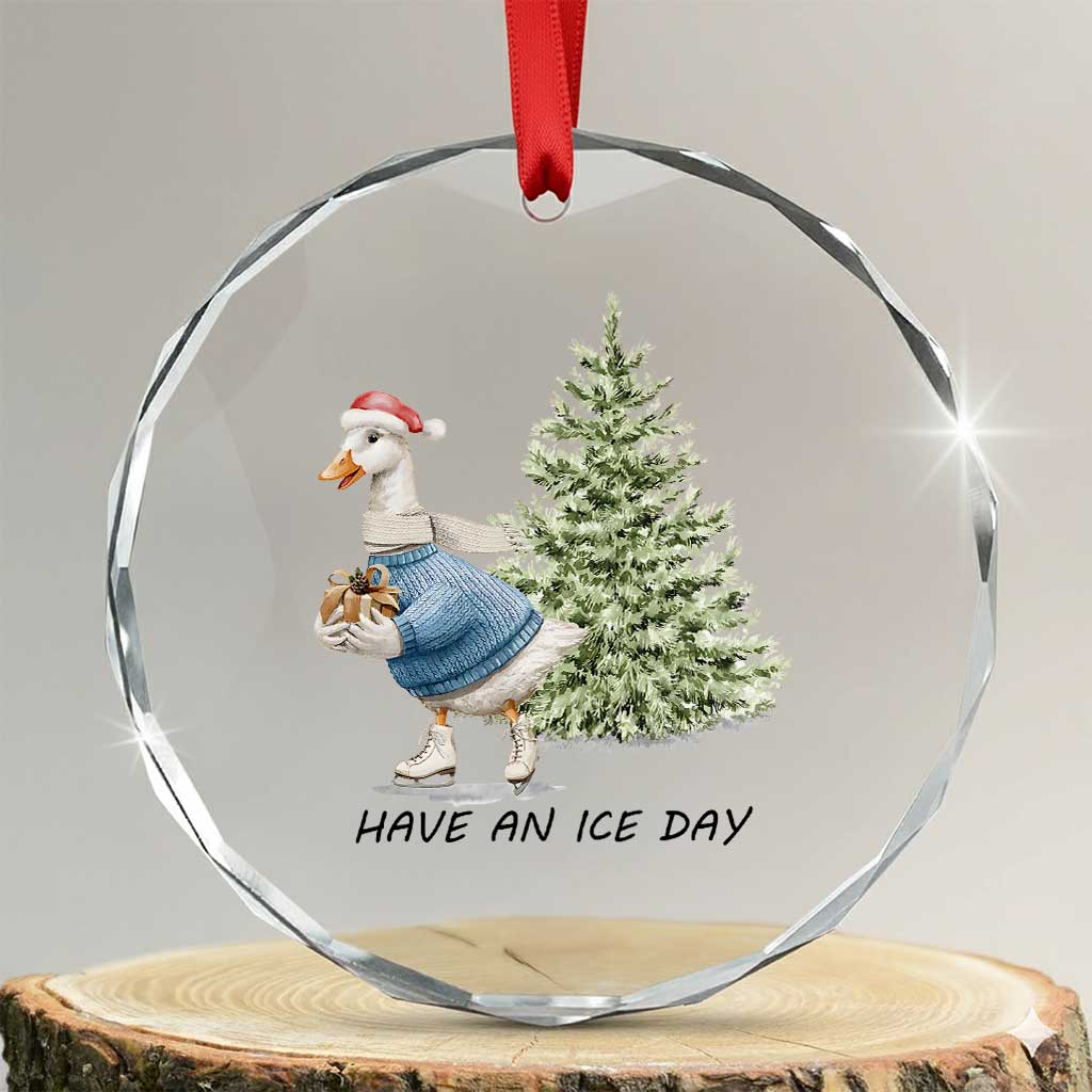Funny Xmas Ice Skating Crystal Glass Ornament Have An Ice Day Goose Xmas Tree TS11 Transparent Glass 3'' Circle Print Your Wear