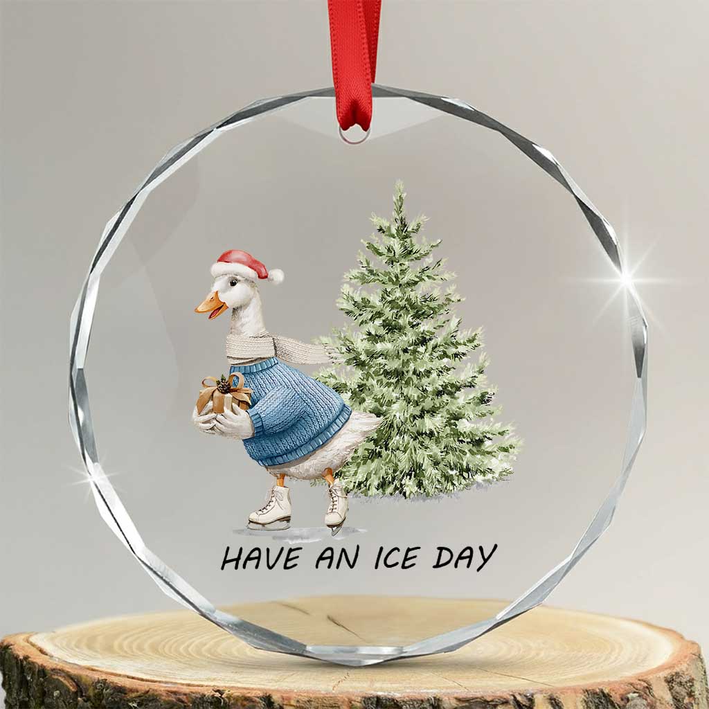 Funny Xmas Ice Skating Crystal Glass Ornament Have An Ice Day Goose Xmas Tree TS11 Transparent Glass 3'' Circle Print Your Wear
