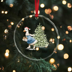 Funny Xmas Ice Skating Crystal Glass Ornament Have An Ice Day Goose Xmas Tree TS11 Print Your Wear