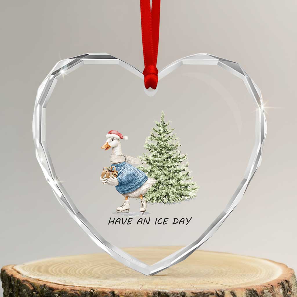 Funny Xmas Ice Skating Heart Crystal Glass Ornament Have An Ice Day Goose Xmas Tree TS11 Transparent Glass 3'' Heart Print Your Wear
