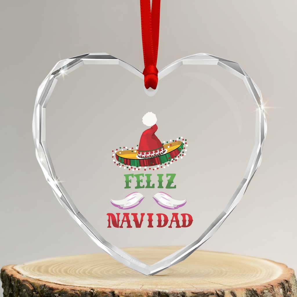 Funny Xmas In Mexico Heart Crystal Glass Ornament Feliz Navidad Sombrero Santa Hat TS11 Transparent Glass 3'' Heart Print Your Wear
