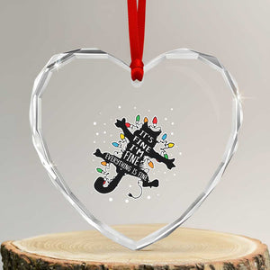 Funny Xmas It's Fine I'm Fine Everything Is Fine Heart Crystal Glass Ornament Black Cat TS11 Transparent Glass 3'' Heart Print Your Wear
