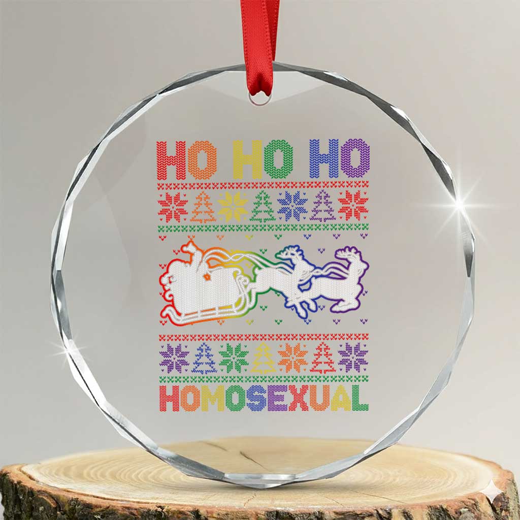 Funny Xmas LGBT Crystal Glass Ornament Ho Ho Ho Homosexual TS09 Transparent Glass 3'' Circle Print Your Wear