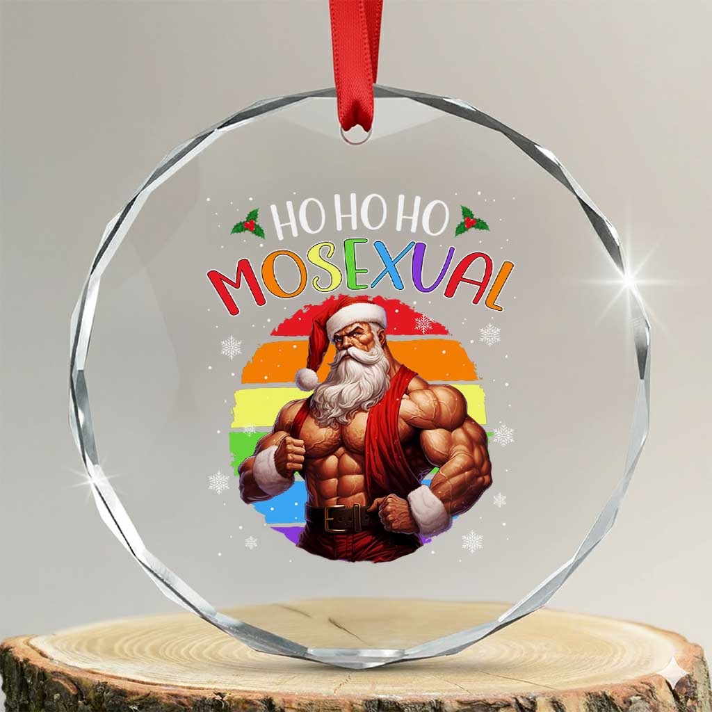 Funny Xmas LGBT Crystal Glass Ornament Ho Ho Ho Mosexual Rainbow Santa TS11 Transparent Glass 3'' Circle Print Your Wear