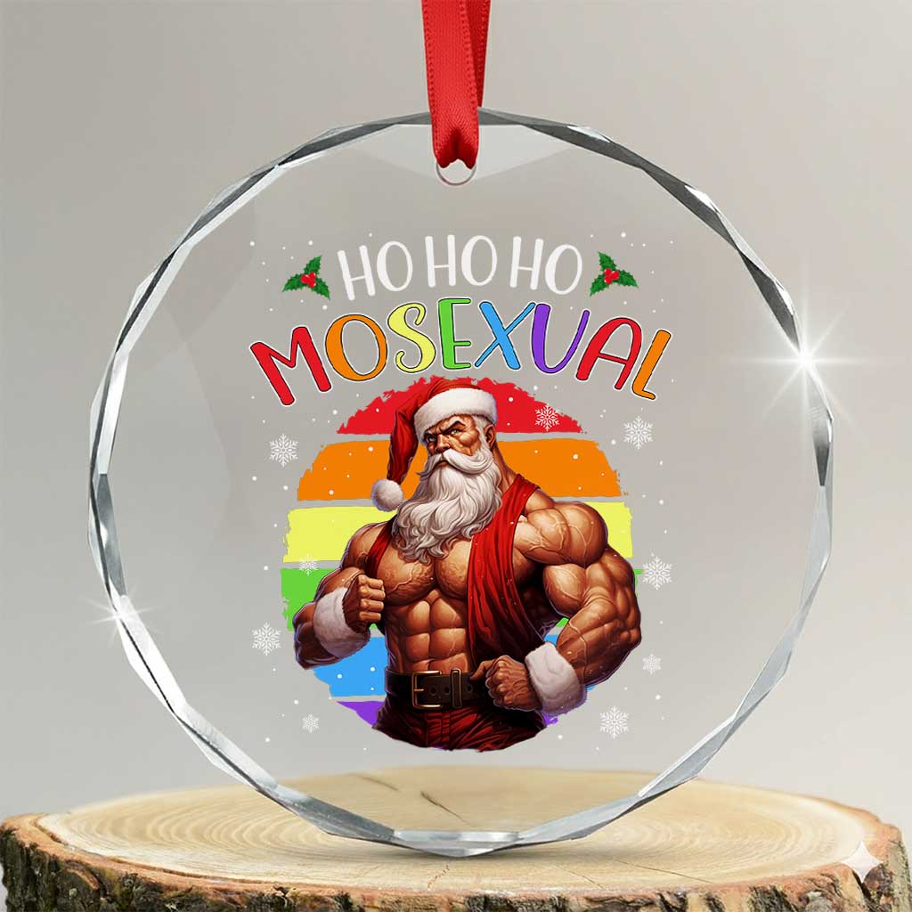 Funny Xmas LGBT Crystal Glass Ornament Ho Ho Ho Mosexual Rainbow Santa TS11 Transparent Glass 3'' Circle Print Your Wear