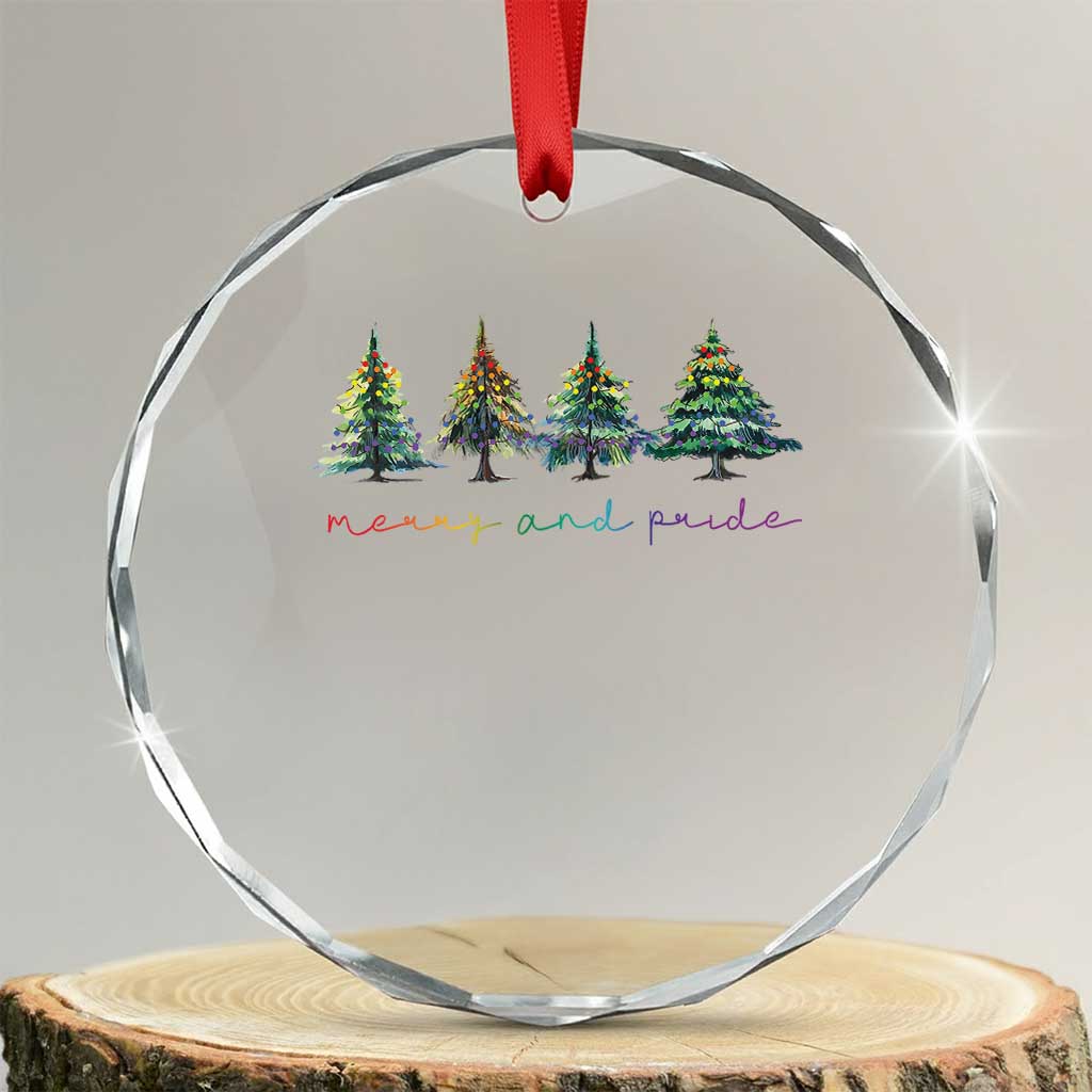 Funny Xmas LGBT Crystal Glass Ornament Merry And Pride Rainbow Xmas Tree TS11 Transparent Glass 3'' Circle Print Your Wear
