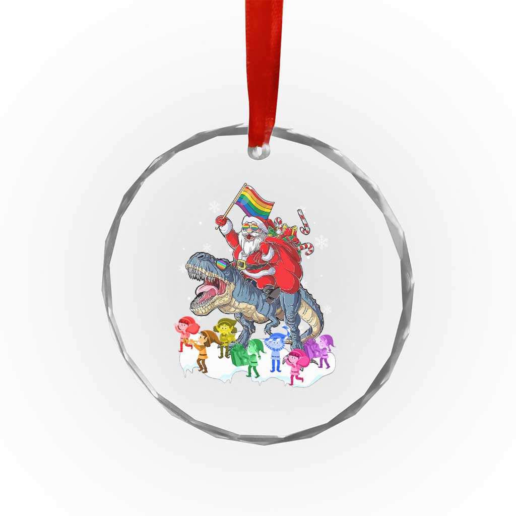Funny Xmas LGBT Crystal Glass Ornament Rainbow Flag Santa Riding Dinosaur TS09 Print Your Wear