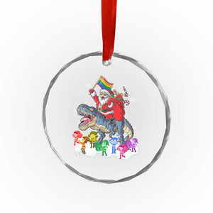 Funny Xmas LGBT Crystal Glass Ornament Rainbow Flag Santa Riding Dinosaur TS09 Print Your Wear