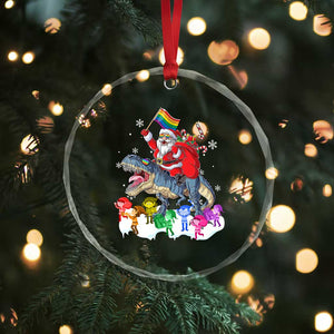 Funny Xmas LGBT Crystal Glass Ornament Rainbow Flag Santa Riding Dinosaur TS09 Print Your Wear
