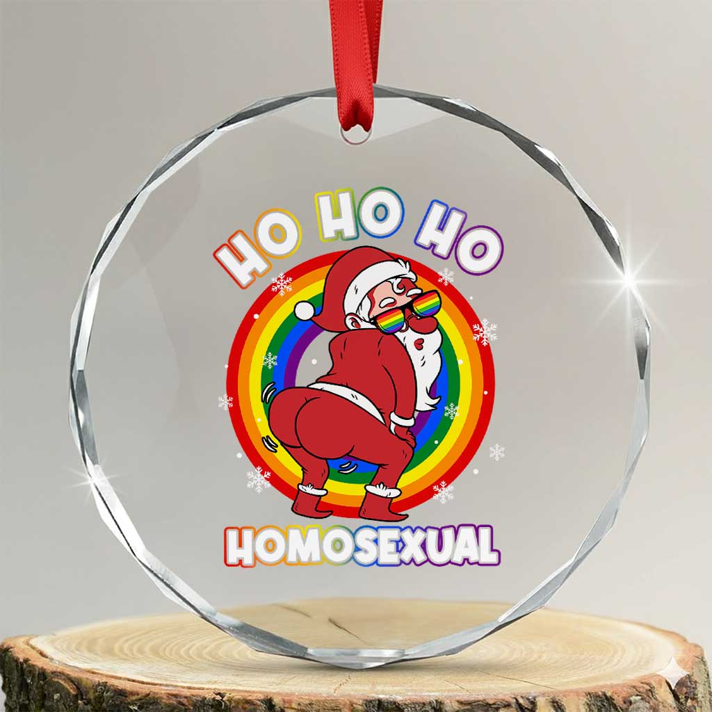 Funny Xmas LGBT Crystal Glass Ornament Santa Ho Ho Ho Homosexual TS09 Transparent Glass 3'' Circle Print Your Wear