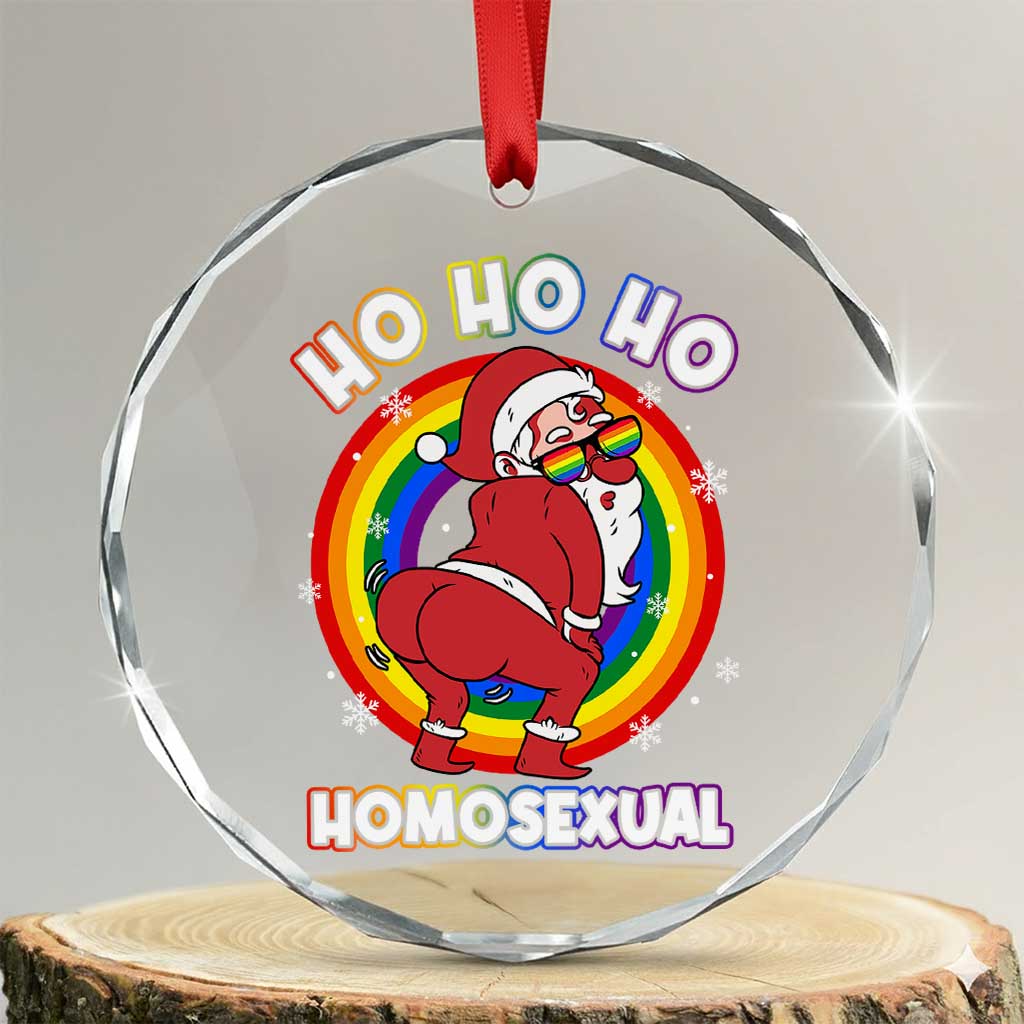 Funny Xmas LGBT Crystal Glass Ornament Santa Ho Ho Ho Homosexual TS09 Transparent Glass 3'' Circle Print Your Wear