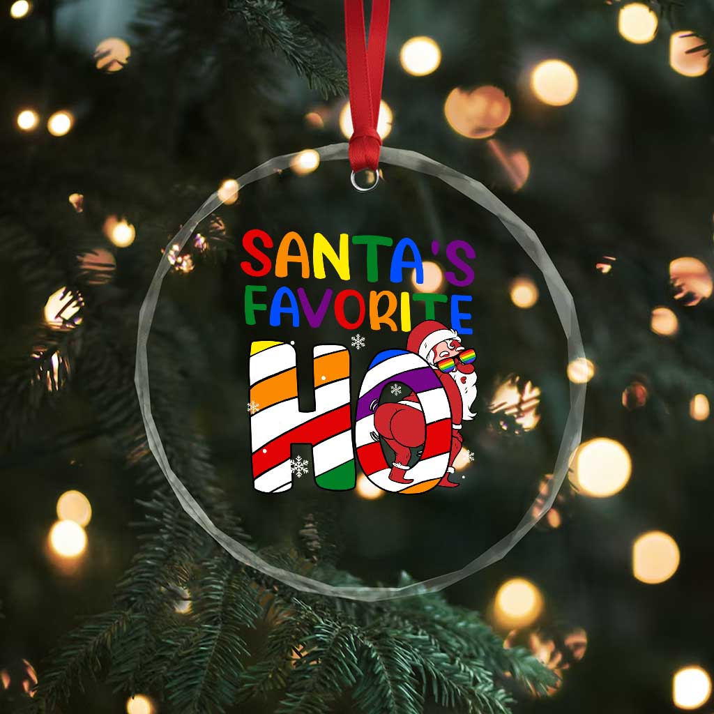 Funny Xmas LGBT Crystal Glass Ornament Santas Favorite Ho Rainbow TS09 Print Your Wear