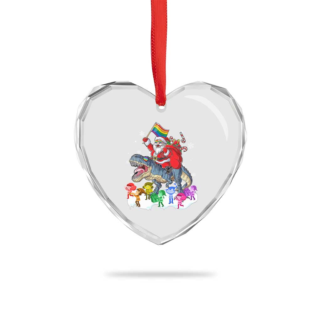 Funny Xmas LGBT Heart Crystal Glass Ornament Rainbow Flag Santa Riding Dinosaur TS09 Print Your Wear