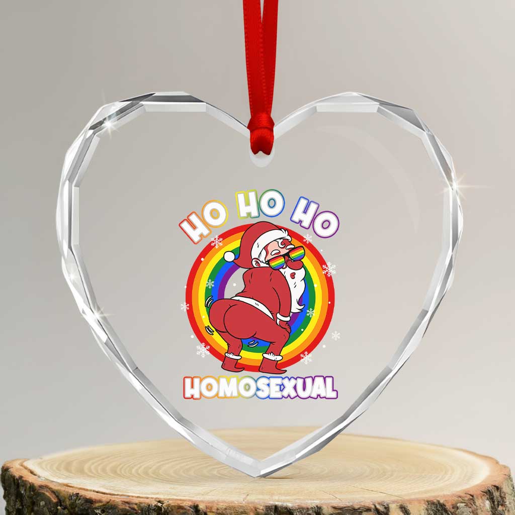 Funny Xmas LGBT Heart Crystal Glass Ornament Santa Ho Ho Ho Homosexual TS09 Transparent Glass 3'' Heart Print Your Wear