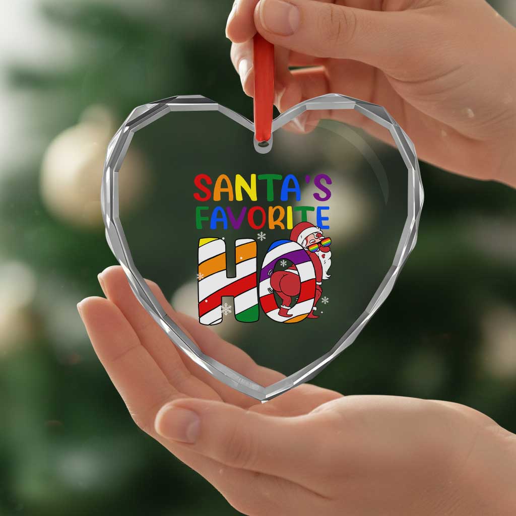 Funny Xmas LGBT Heart Crystal Glass Ornament Santas Favorite Ho Rainbow TS09 Print Your Wear