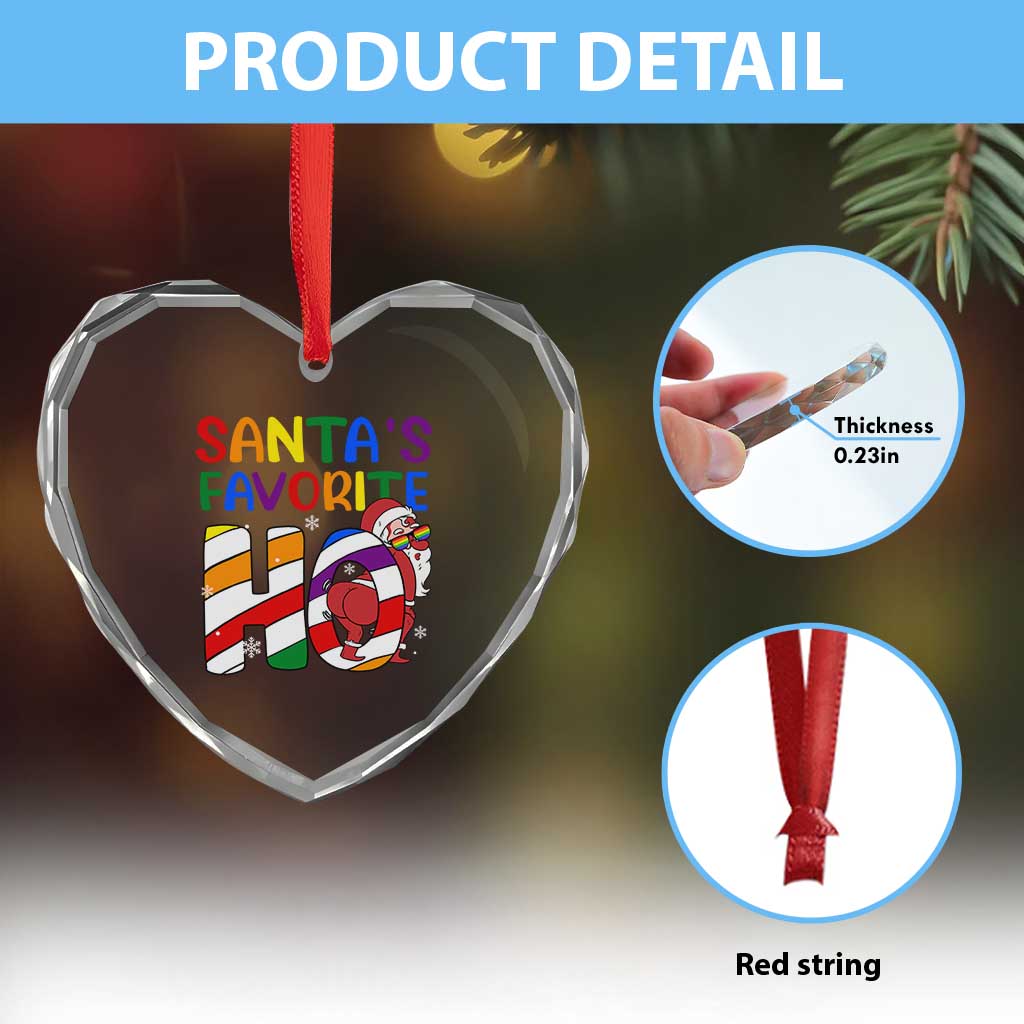 Funny Xmas LGBT Heart Crystal Glass Ornament Santas Favorite Ho Rainbow TS09 Print Your Wear