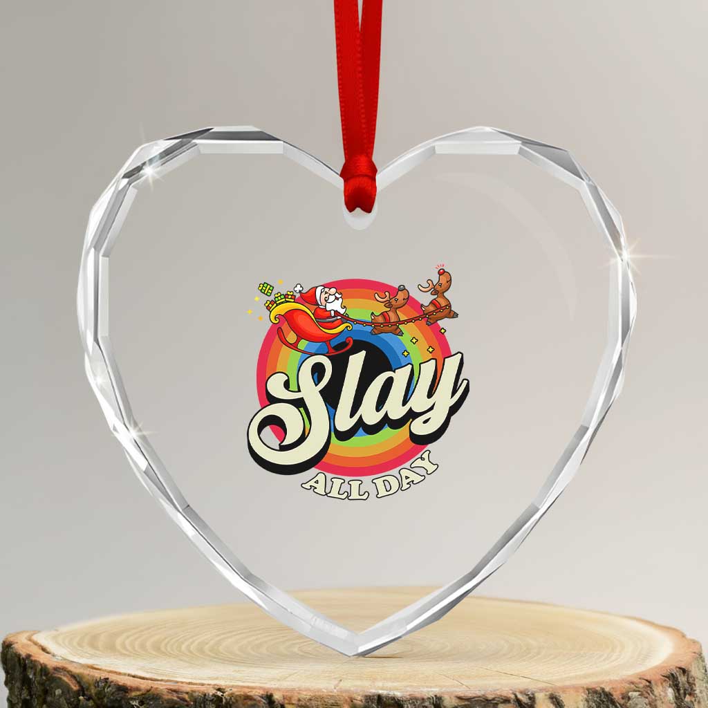 Funny Xmas LGBT Heart Crystal Glass Ornament Slay All Day Sleigh Rainbow TS09 Transparent Glass 3'' Heart Print Your Wear