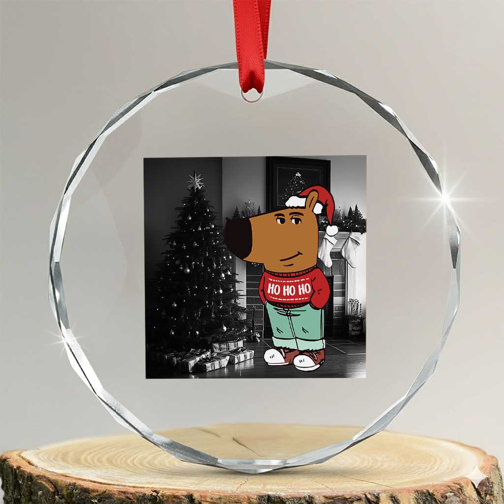 Funny Xmas Meme Chilling Guy Santa Crystal Glass Ornament TS09 Transparent Glass 3'' Circle Print Your Wear