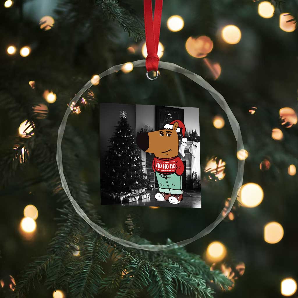 Funny Xmas Meme Chilling Guy Santa Crystal Glass Ornament TS09 Print Your Wear