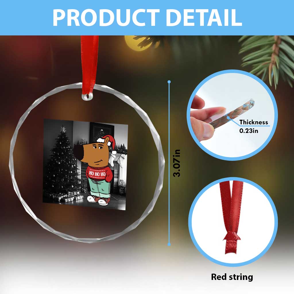 Funny Xmas Meme Chilling Guy Santa Crystal Glass Ornament TS09 Print Your Wear