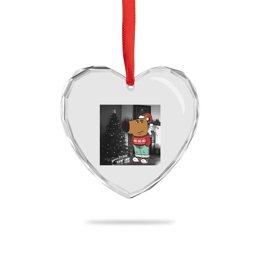 Funny Xmas Meme Chilling Guy Santa Heart Crystal Glass Ornament TS09 Print Your Wear