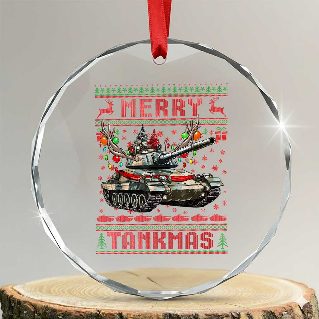 Funny Xmas Military Crystal Glass Ornament Merry Tankmas Tank Veteran Army TS09 Transparent Glass 3'' Circle Print Your Wear