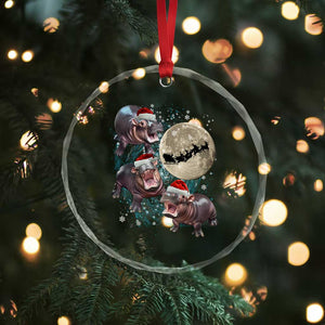 Funny Xmas Moo Deng Crystal Glass Ornament Baby Hippo Santa Sleigh Galaxy Outer Space TS09 Print Your Wear