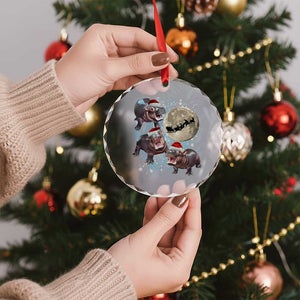 Funny Xmas Moo Deng Crystal Glass Ornament Baby Hippo Santa Sleigh Galaxy Outer Space TS09 Print Your Wear