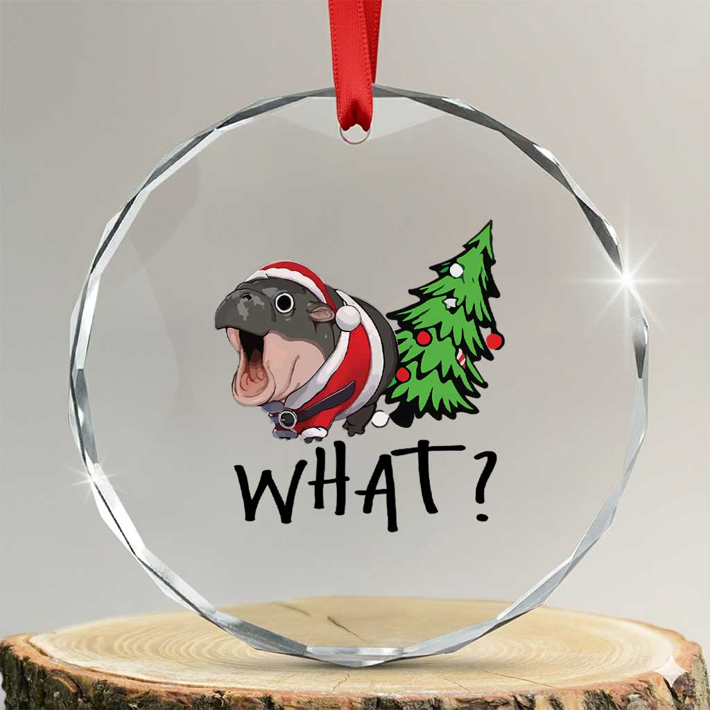 Funny Xmas Moo Deng Crystal Glass Ornament What Baby Hippo Pushing Christmas Tree TS09 Transparent Glass 3'' Circle Print Your Wear
